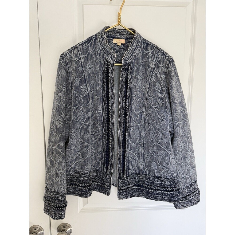 Choices Women’s Blue Brocade Floral Blazer Jacket Size L